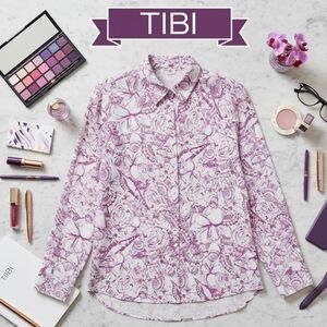 TIBI Purple Floral Button Down Shirt Large